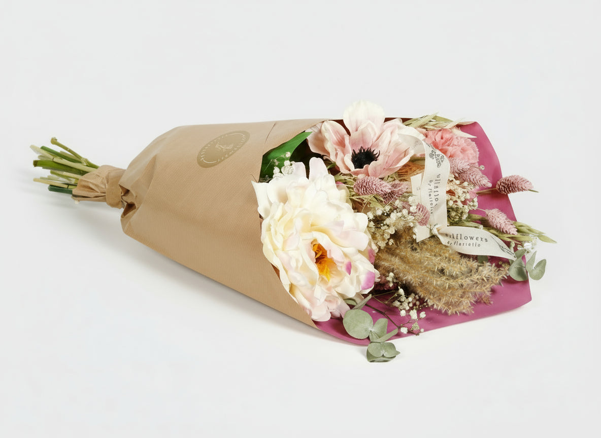 Getrocknete Blumen & Seide - Dried & Silk - Peony Love - 4 Blumensträuße  - ↕55cm