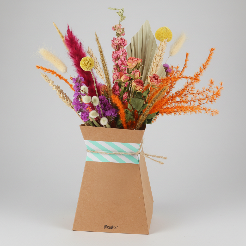 Getrocknete Blumen + faltbare Vase